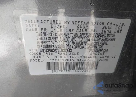 2020 Nissan Kicks Sv Xtronic Cvt из США, поврежденный, VIN 3N1CP5CV7LL537343